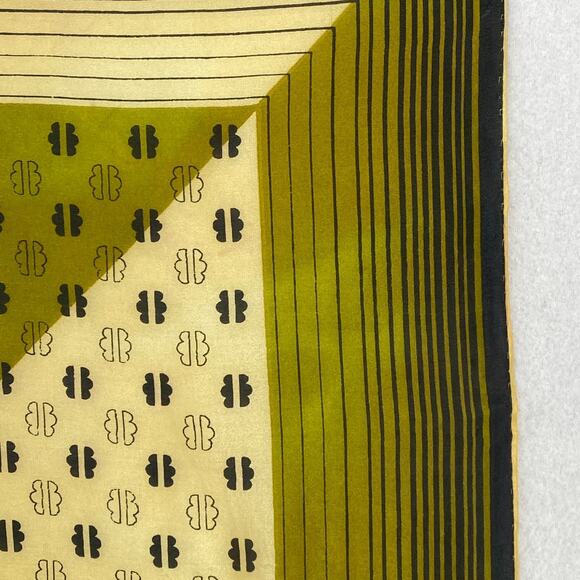 Silk Chiffon Scarf Hand Rolled Geometric Printed Wrap Square Green Black 31" Vtg - Picture 7 of 13